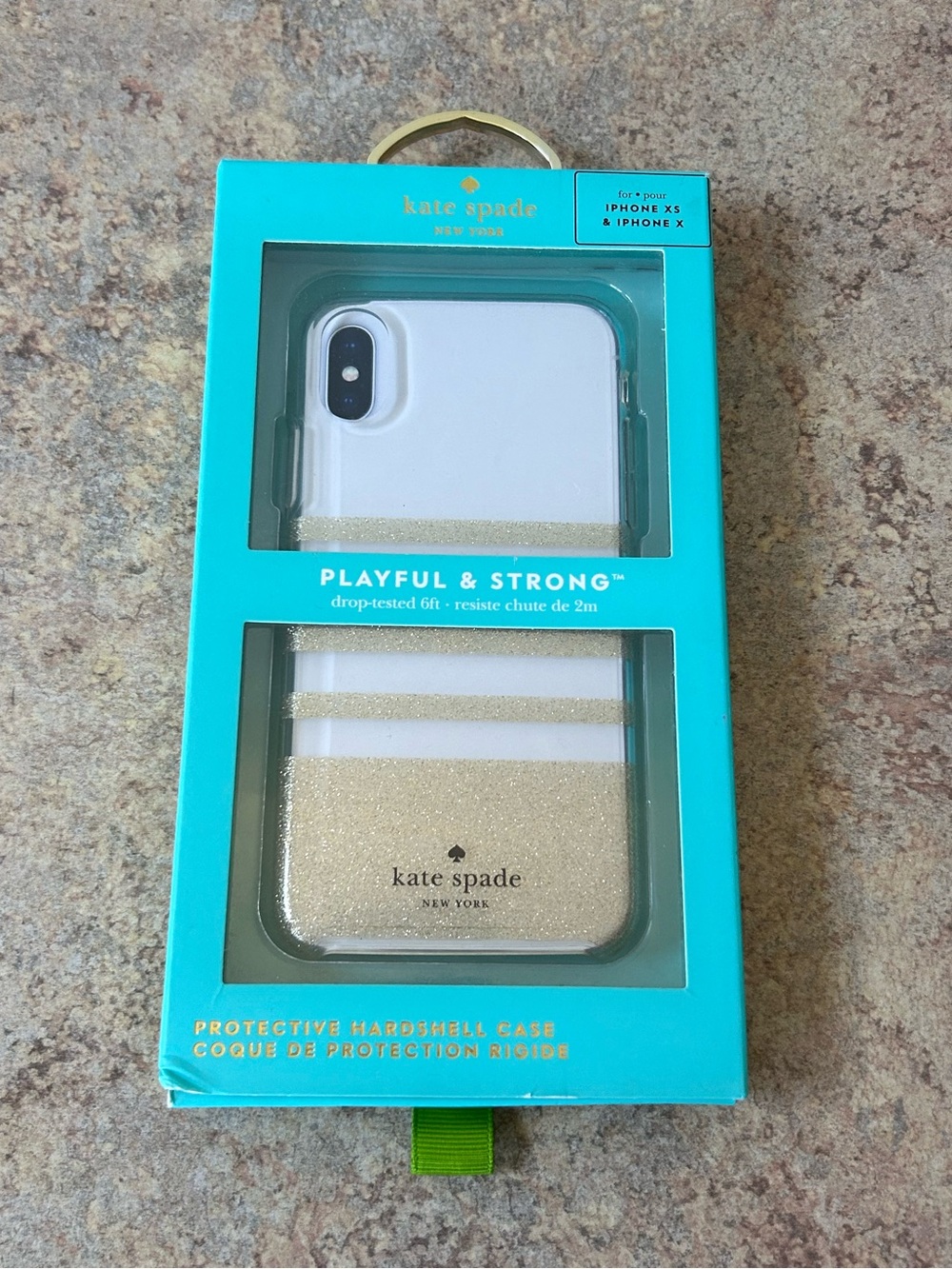 NWT Kate Spade iPhone XS/X Protective Hardshell Case w/Gold Glitter Design